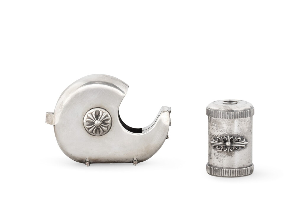 View full screen - View 1 of Lot 2005. Chrome Hearts, Los Angeles , A silver pencil sharpener and tape dispenser | Chrome Hearts, Los Angeles, Taille crayon et dévidoir à scotch en argent.
