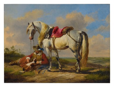View full screen - View 1 of Lot 34. EUGÈNE JOSEPH VERBOECKHOVEN | A CAVALIER AT REST .