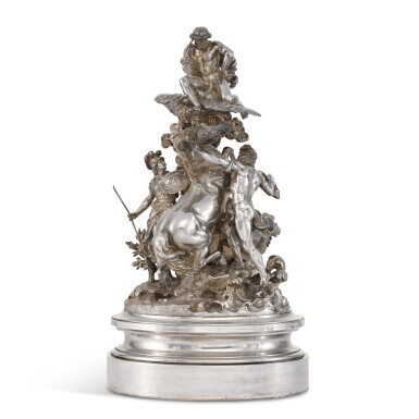 View full screen - View 1 of Lot 123. A large and heavy figural silver centrepiece, apparently unmarked, 19th Century.