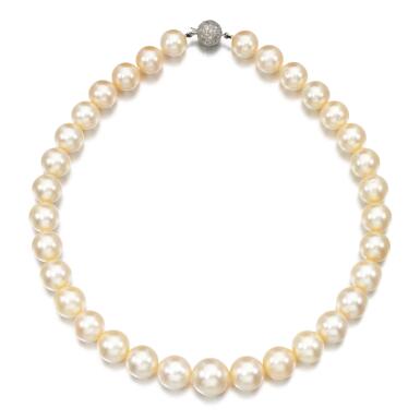 View full screen - View 1 of Lot 265. CULTURED PEARL AND DIAMOND NECKLACE .