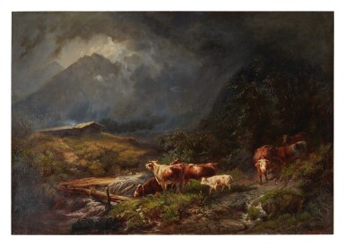 View full screen - View 1 of Lot 60. OTTO SOMMER | COWS IN A MOUNTAINOUS LANDSCAPE.