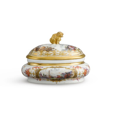 View full screen - View 1 of Lot 75. A Meissen oval sugar box and cover, circa 1730-35.