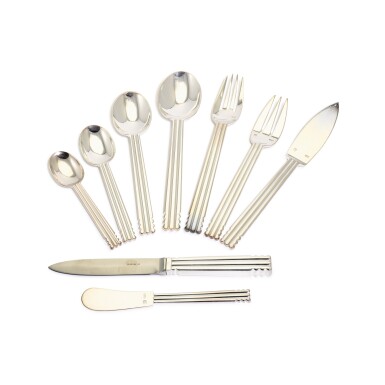 View full screen - View 1 of Lot 59. A Puiforcat Nantes pattern silver-plated cutlery set for six, Paris, modern.