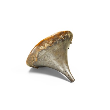 View full screen - View 1 of Lot 118. A hawking drum, made from the finial of an Aqqoyunlu turban helmet, Eastern Anatolia or Central Asia, 15th century.