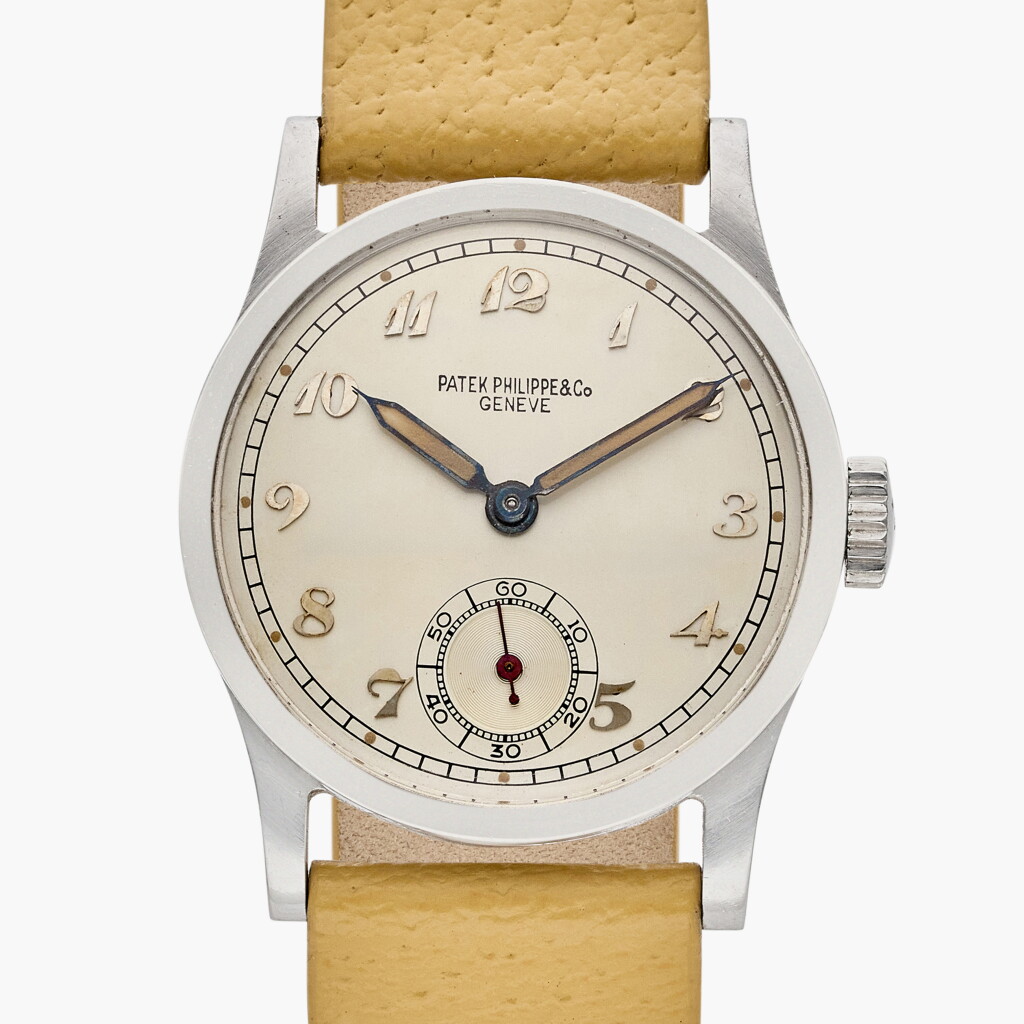 View full screen - View 1 of Lot 39. Reference 96 Calatrava | A stainless steel wristwatch with Breguet numerals and luminous dial, Made in 1943.