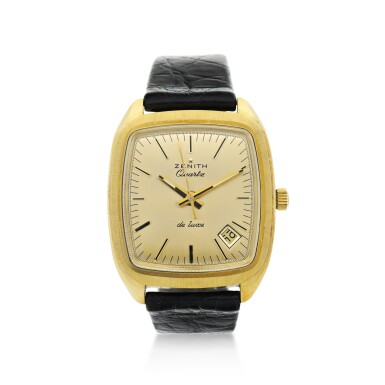 View full screen - View 1 of Lot 80. ZENITH | REFERENCE GB70111 'BETA 21' A YELLOW GOLD TONNEAU SHAPED WRISTWATCH WITH DATE, CIRCA 1970.