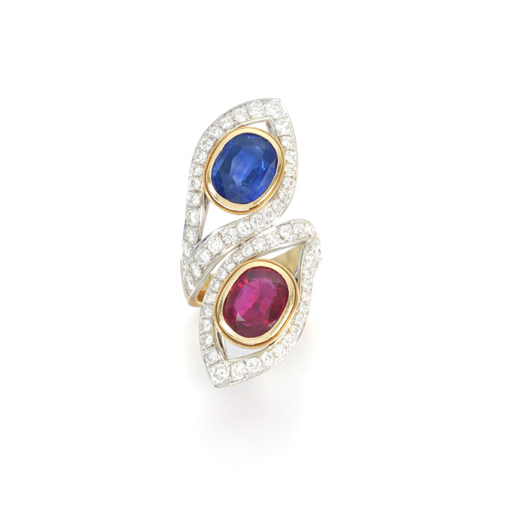 View full screen - View 1 of Lot 806. Ruby, sapphire and diamond ring, Ellagem.