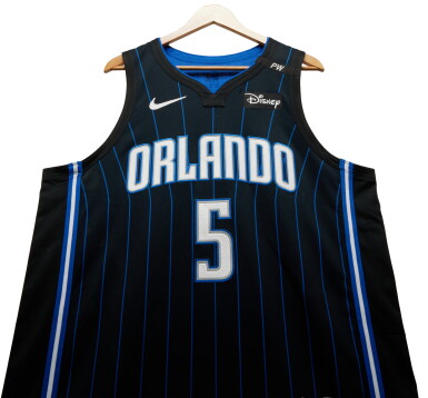 View full screen - View 1 of Lot 26. Paolo Banchero Orlando Magic 2024-2025 Kia NBA Tip-Off Game Worn Icon Edition Jersey | Double-Double | 33 Points.