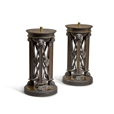 View full screen - View 1 of Lot 194. A pair of Regency patinated bronze pedestals, circa 1810.