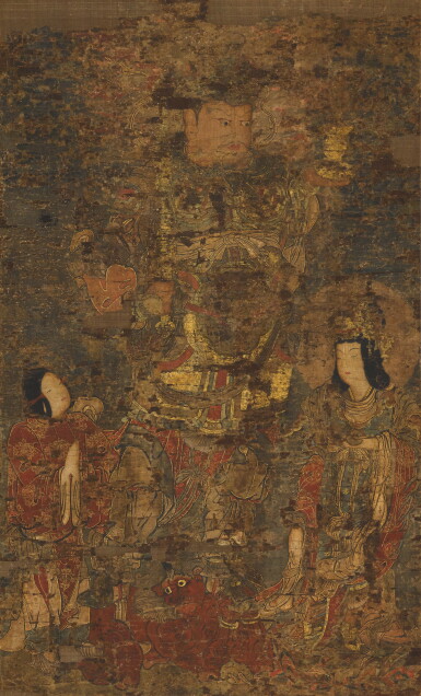 View full screen - View 1 of Lot 285. Anonymous, Bishamonten (Vaishravana) Triad, Muromachi period, 15th - 16th century.