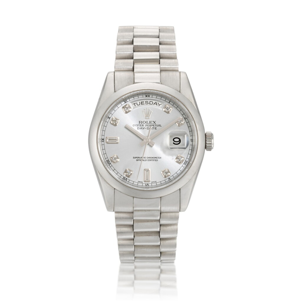 View full screen - View 1 of Lot 14. Day-Date, Ref. 118206 Platinum And Diamond-Set Wristwatch With Day, Date And Bracelet Circa 2000.