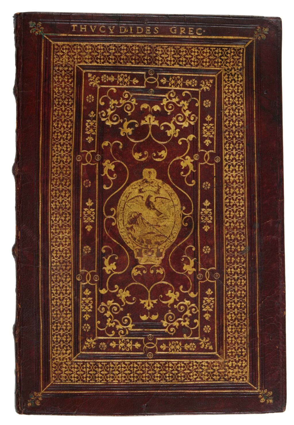 View full screen - View 1 of Lot 1497. Thucydides, Historiae, Venice, Aldo Manuzio, 1502, Roman brown morocco by Niccolò Franzese.
