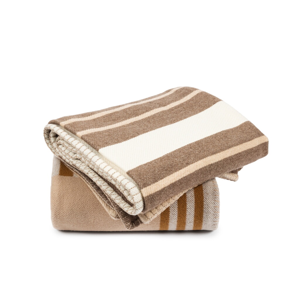 View full screen - View 1 of Lot 784. Set of Two: Naturel Avalon Cab Throw and Camel and Beige Ithaque Jacquard Throw.