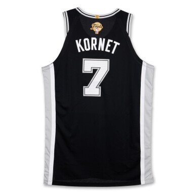 View full screen - View 1 of Lot 15. Luke Kornet San Antonio Spurs 2026 NBA Finals Game Worn Icon Edition Jersey | Game 3 | First NBA Finals Win.