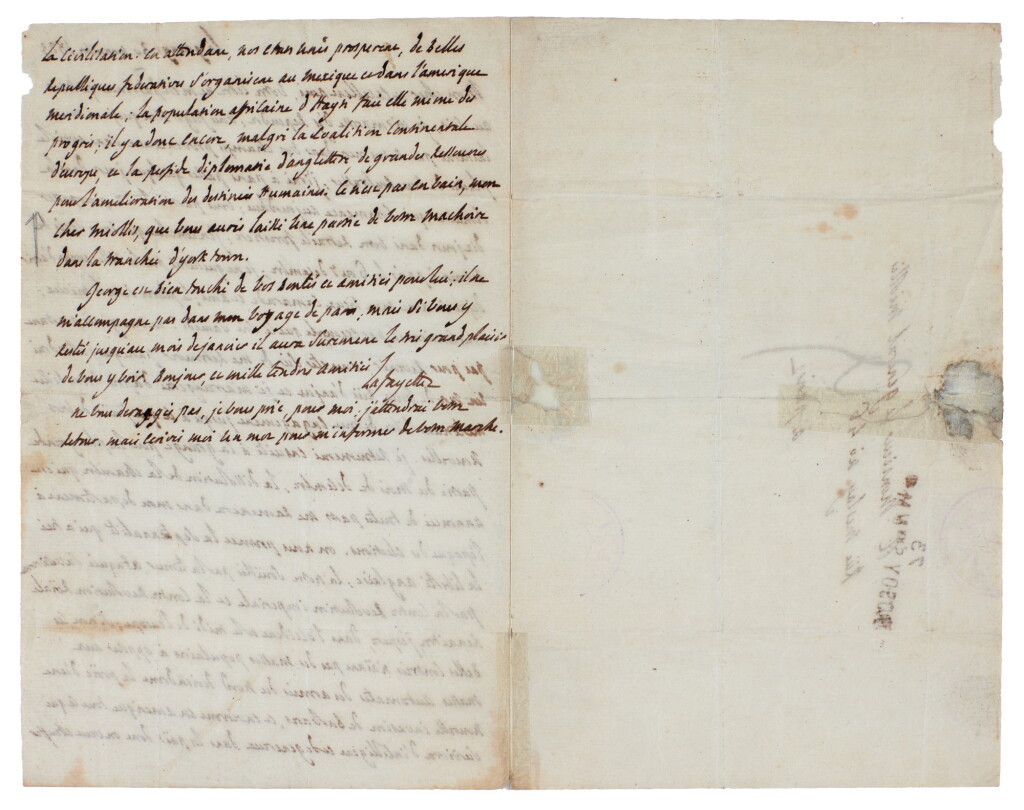 View full screen - View 1 of Lot 81. Marquis De Lafayette | Autograph letter signed, to General Moillis, on American politics, 30 November 1823.