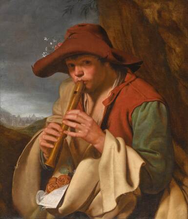 View full screen - View 1 of Lot 467. A Shepherd Boy in a Landscape, Playing the Recorder.