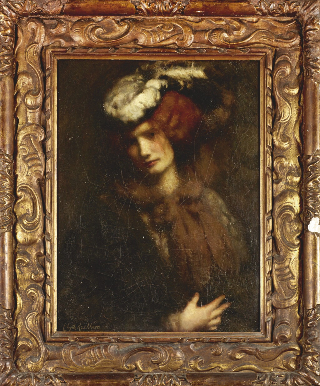 View full screen - View 1 of Lot 264. Starkie, "The Grebe Hat", oil on canvas, 1907.