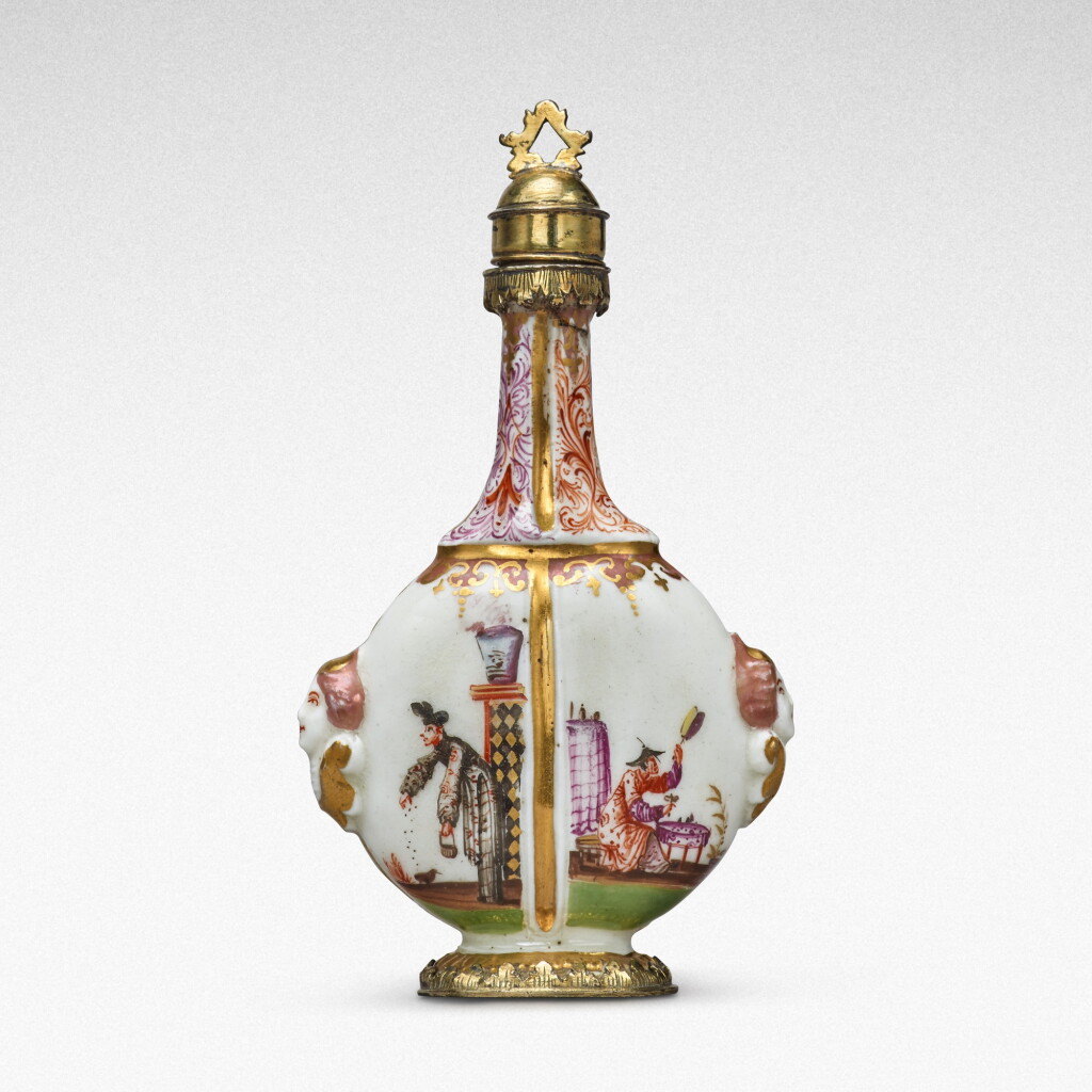 View full screen - View 1 of Lot 87. A Meissen silver-gilt-mounted scent bottle and stopper, Circa 1730-35 .