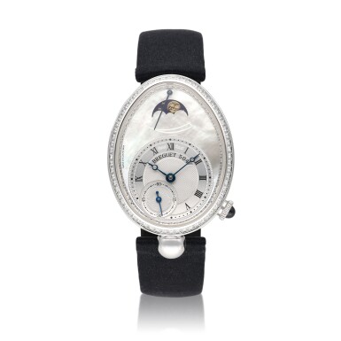 View full screen - View 1 of Lot 340. Reference 8903 Reine de Naples | A white gold and diamond-set automatic wristwatch with moon phases, power reserve indication, and mother of pearl dial, Circa 2005.