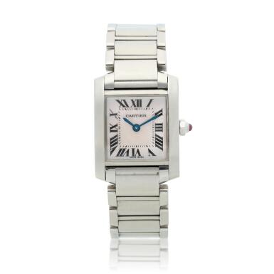 View full screen - View 1 of Lot 87. Reference 2384 Tank Francaise A stainless steel bracelet watch with mother-of-pearl dial, Circa 2005.