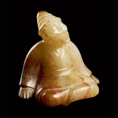 View full screen - View 1 of Lot 27. A jade seated figure Tang dynasty or earlier | 唐或更早 玉人.