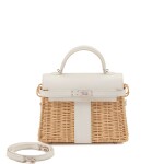 Limited Edition White Swift and Osier Wicker Mini Kelly II 20 Picnic Palladium Hardware, 2021