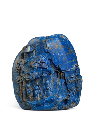 View full screen - View 1 of Lot 9901. A carved lapis lazuli ‘landscape’ boulder, Qing dynasty, Qianlong period | 清乾隆 青金石雕松下壽老童子山子.