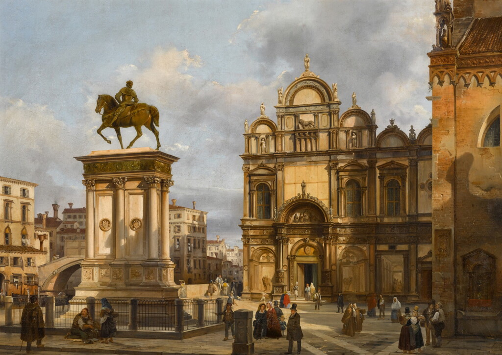 View full screen - View 1 of Lot 207. Venice, a view of the Campo Santi Giovanni e Paolo, with the equestrian monument to Bartolomeo Colleoni and the Scuola Grande di San Marco in the background.
