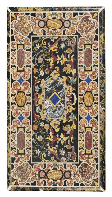 View full screen - View 1 of Lot 848. AN ITALIAN BAROQUE COMMESSO DI PIETRE DURE PANEL, ATTRIBUTED TO THE GRAND DUCAL WORKSHOPS, FLORENCE, EARLY 17TH CENTURY.
