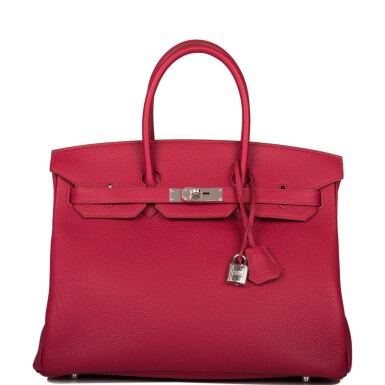 View full screen - View 1 of Lot 27. Hermès Horseshoe Stamp (HSS) Rubis Verso Birkin 35cm of Togo Leather with Palladium Hardware.