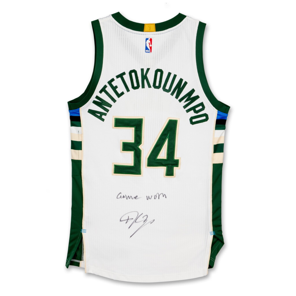 View full screen - View 1 of Lot 38. Giannis Antetokounmpo Milwaukee Bucks 2016-2017 Signed & Game Worn Jersey | Double-Double.