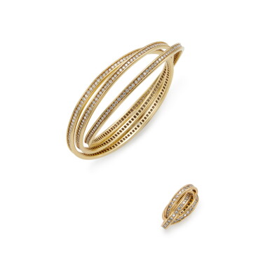 View full screen - View 1 of Lot 507. Gold and Diamond 'Trinity' Bangle-Bracelet and Ring, France.