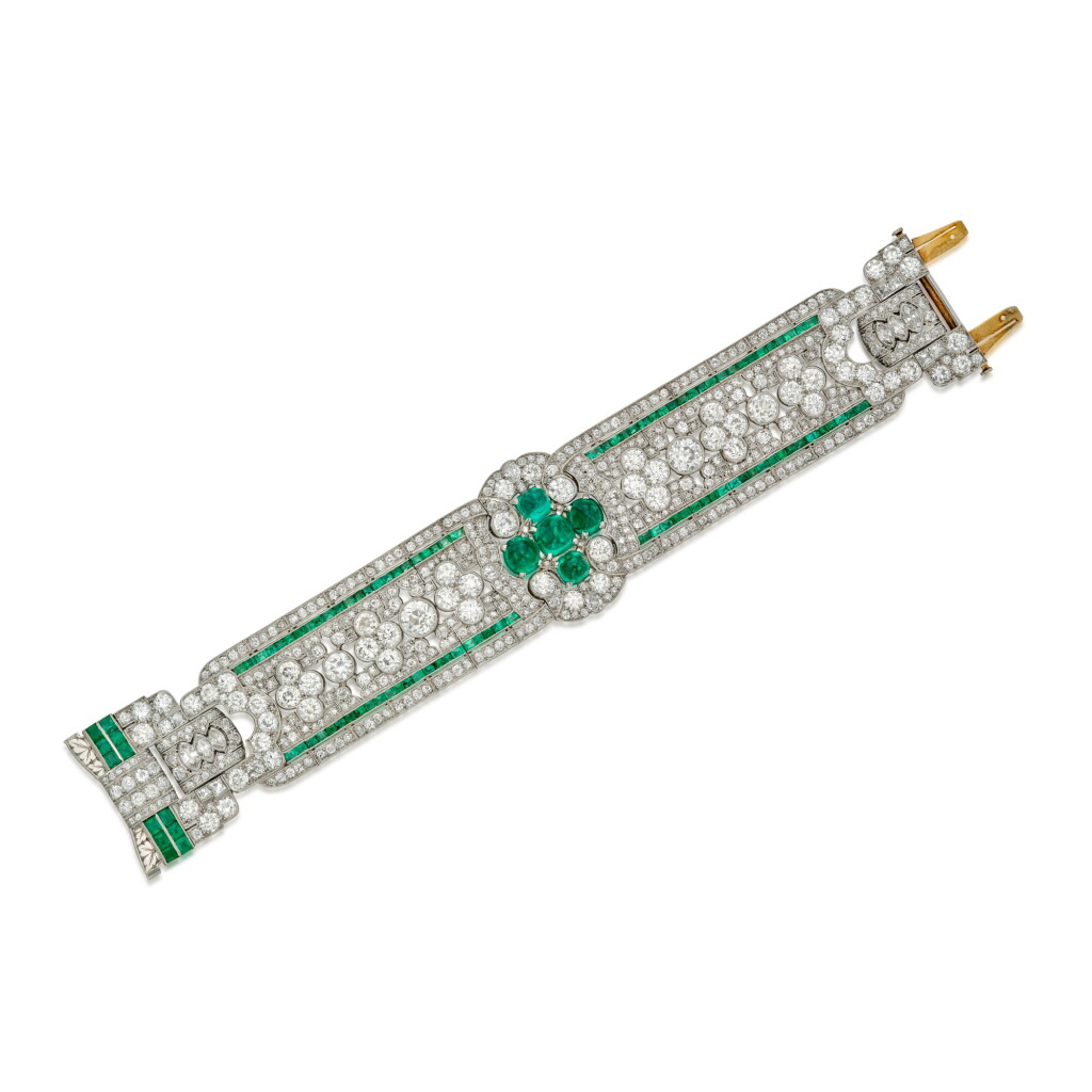 View full screen - View 1 of Lot 95. Emerald and Diamond Bracelet.