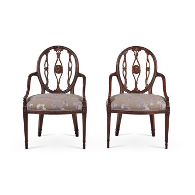 View full screen - View 1 of Lot 108. A Pair of George III Carved Mahogany Open Armchairs, Circa 1785.