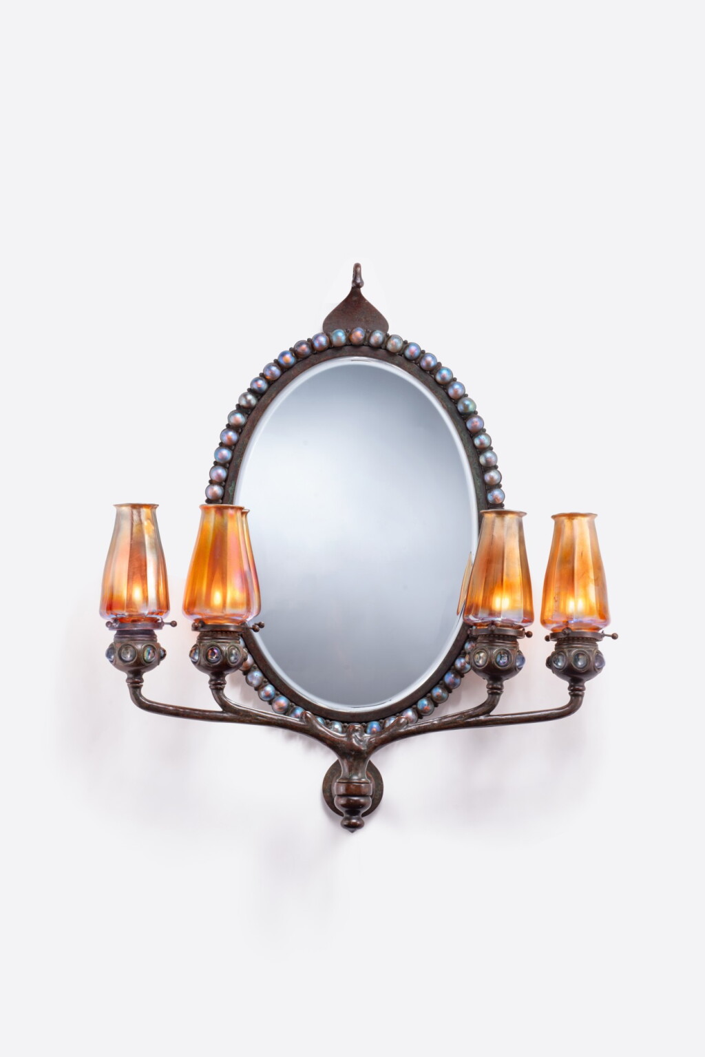 View full screen - View 1 of Lot 353. Rare Jeweled Wall Mirror with Four-Light Candelabrum.