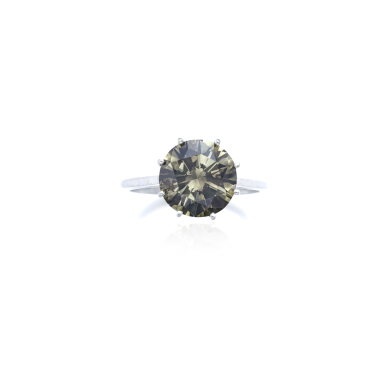 View full screen - View 1 of Lot 889. Fancy Dark Greenish Yellow-Brown diamond ring.