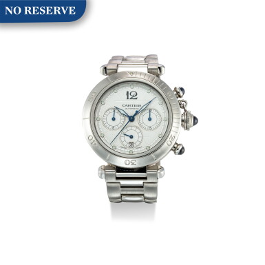 View full screen - View 1 of Lot 358. CARTIER | PASHA, REFERENCE 2113, A STAINLESS STEEL CHRONOGRAPH WRISTWATCH WITH DATE AND BRACELET, CIRCA 2000.