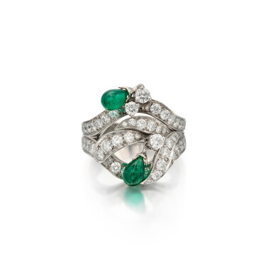 View full screen - View 1 of Lot 366. Emerald and Diamond Ring, France.