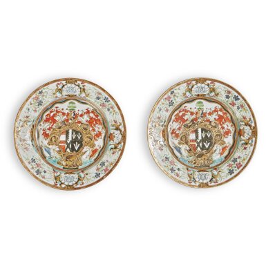 View full screen - View 1 of Lot 669. A Pair of Chinese Export 'Leake Okeover' Armorial Plates, Qing Dynasty, Qianlong Period, circa 1743.