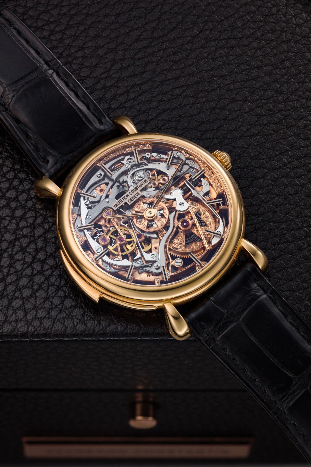 View full screen - View 1 of Lot 182. REFERENCE 30030 A PINK GOLD SKELETONIZED MINUTE REPEATING WRISTWATCH, CIRCA 1995.