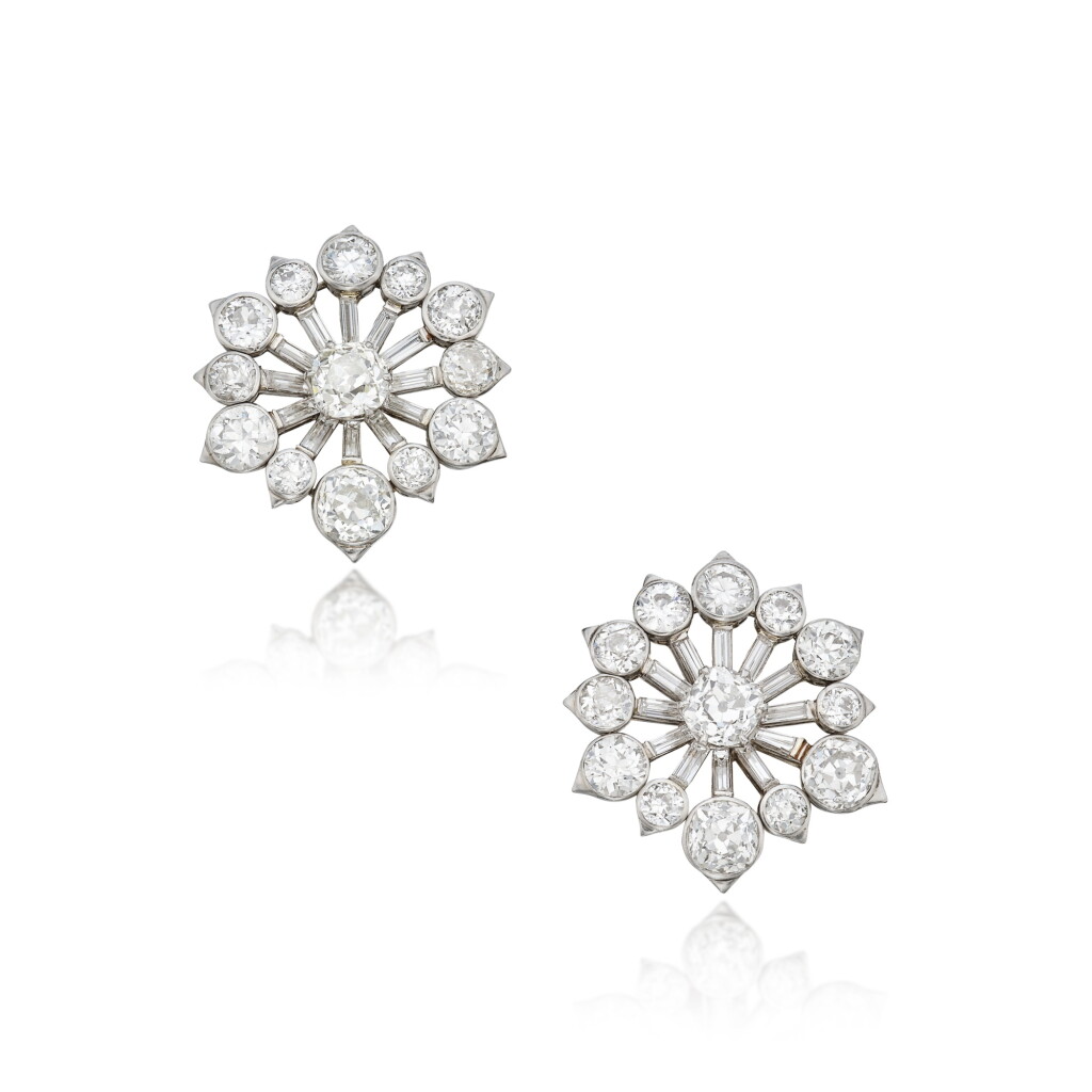 View full screen - View 1 of Lot 64. Pair of Diamond Earclips.
