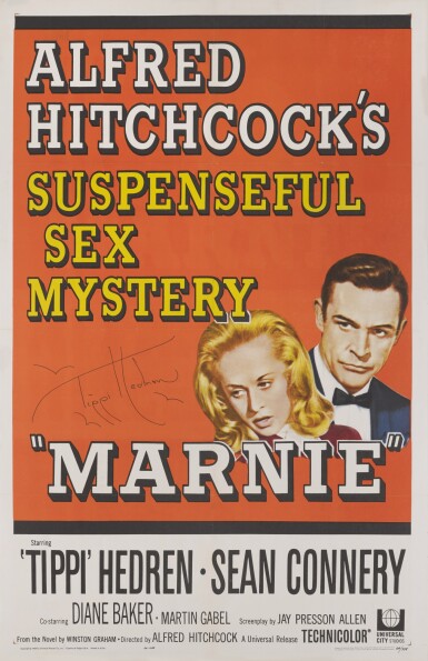 View full screen - View 1 of Lot 84. MARNIE (1964) POSTER, US, SIGNED BY TIPPI HEDREN.