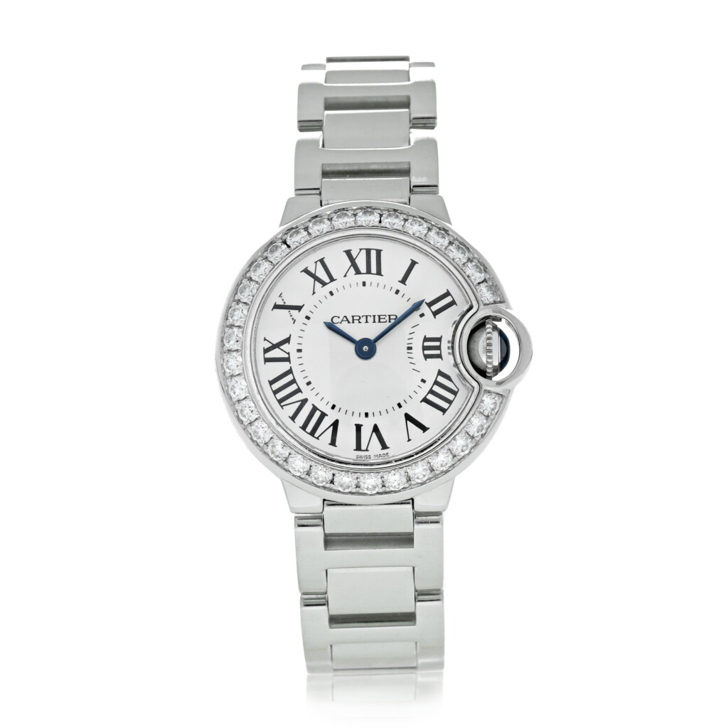 View full screen - View 1 of Lot 60. CARTIER | REFERENCE 3008 BALLON BLEU A WHITE GOLD AND DIAMOND-SET WRISTWATCH WITH BRACELET, CIRCA 2015.