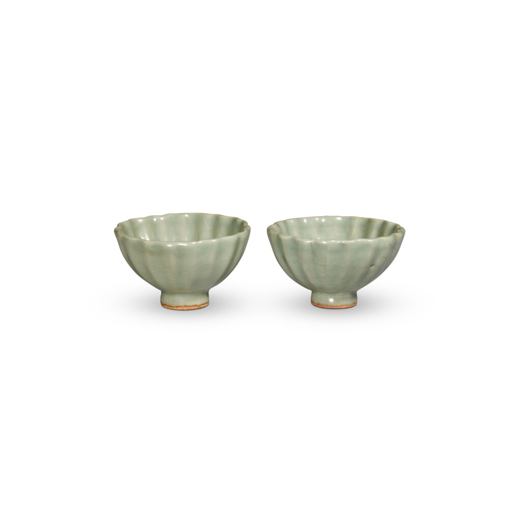 View full screen - View 1 of Lot 20. A pair of 'Longquan' celadon-glazed foliate cups, Southern Song dynasty.