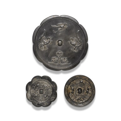 View full screen - View 1 of Lot 419. Three bronze mirrors, Tang dynasty | 唐 銅瑞獸紋鏡一組三件.