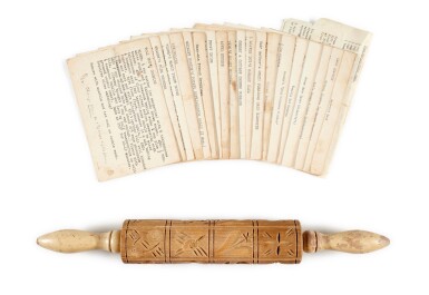 View full screen - View 1 of Lot 45. Sylvia Plath | Collection of recipes and a rolling pin.