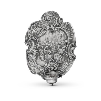 View full screen - View 1 of Lot 105. A Belgian silver private chapel holy water stoup, Josephus Franciscus Van der Borcht, Antwerp, 1756 | Bénitier de chapelle privée en argent par Josephus Franciscus Van der Borcht, Anvers, 1756.