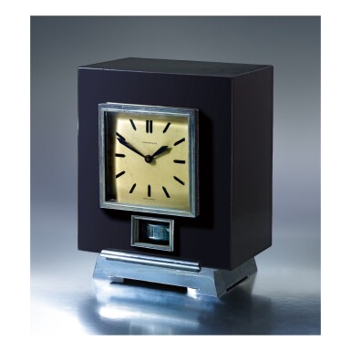 View full screen - View 1 of Lot 831. J.L. REUTTER | PATENTED ATMOS PENDULE PERPETUELLE, RETAILED BY GATTLE & CO. DISTRIBUTED BY MOVADO: A RARE AND, EARLY LACQUERED STEEL AND CHROME PERPETUAL CLOCK WOUND BY BAROMETRIC PRESSURE, CIRCA 1935 | 零售商為GATTLE & CO.,分銷商為MOVADO:「PATENTED ATMOS PENDULE PERPETUELLE」罕有早期漆面鋼及鉻空氣鐘,年份約1935.