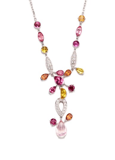 View full screen - View 1 of Lot 1555. CARTIER | 'DÉLICES DE CARTIER' GEM SET AND DIAMOND PENDENT NECKLACE | 卡地亞 | 'Délices de Cartier' 寶石 配 鑽石 項鏈.