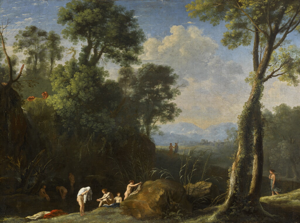 View full screen - View 1 of Lot 137. HERMAN VAN SWANEVELT | Diana and her nymphs bathing in a wooded landscape.